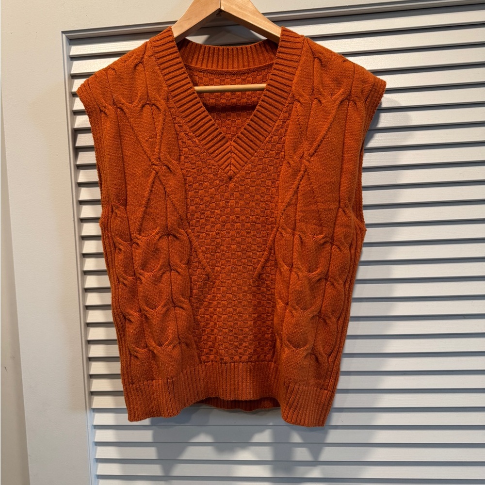 Orange Cable Knit Sweater Vest